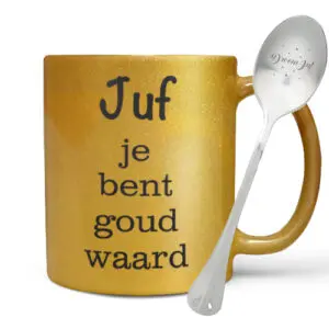 Mok juf je bent goud waard met 'droom juf' lepel