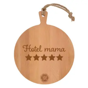 Beukenhout Serveerplank rond 'Hotel mama' (30cm)