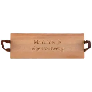 Beukenhout Serveertray met handgreep leer met eigen tekst (59cm)